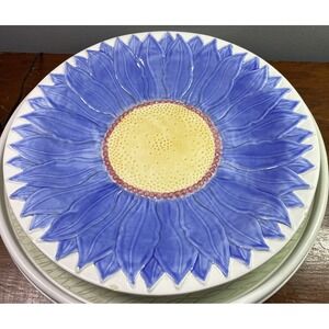 PFALTZGRAFF TREASURE CRAFT DAHLIA 16"‎ ROUND PLATTER EMBOSSED BLUE&YELLOW FLOWER